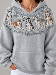 Women's Siberian Husky Dogs Pattern Causal Hoodie