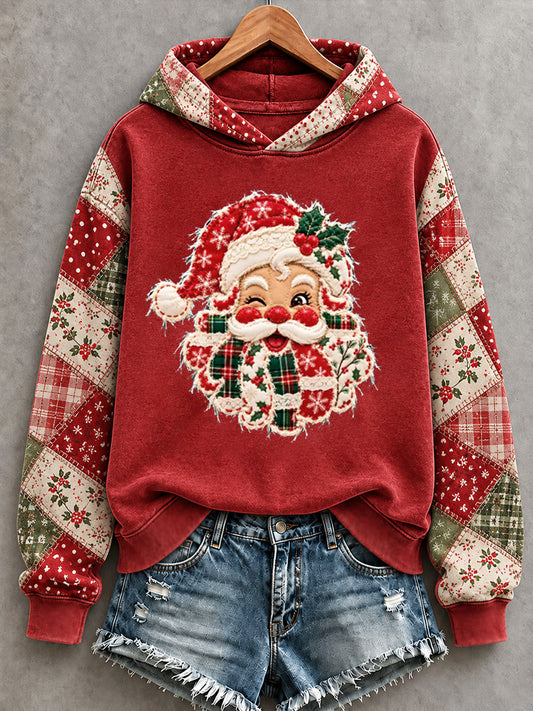 Women's Christmas Santa Claus Patchwork Print Casual Hoodie
