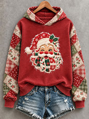 Women's Christmas Santa Claus Patchwork Print Casual Hoodie