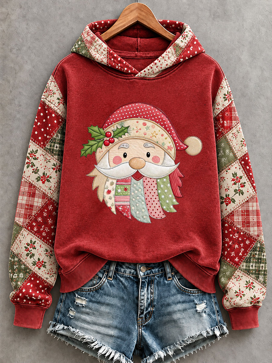 Women's Christmas Santa Claus Patchwork Print Casual Hoodie
