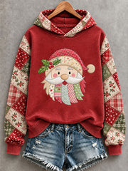 Women's Christmas Santa Claus Patchwork Print Casual Hoodie