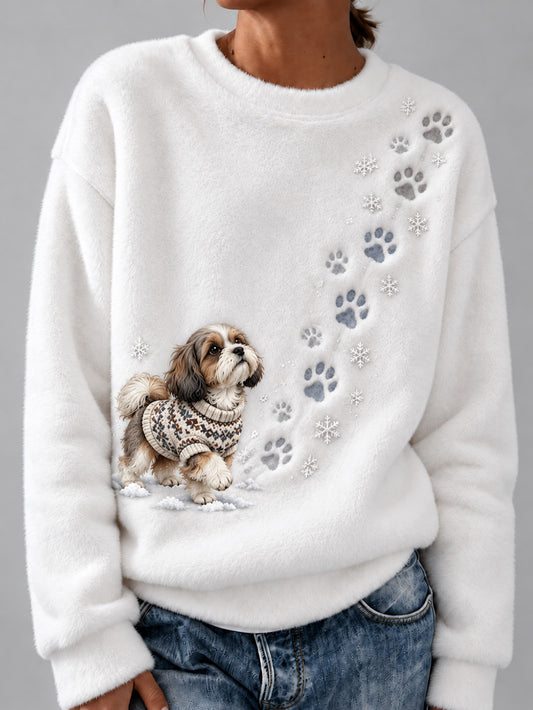 Women's Shih Tzu Pattern Causal Flannel Sweatshirt