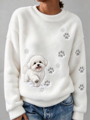 Women's Bichon Frise Pattern Causal Flannel Sweatshirt