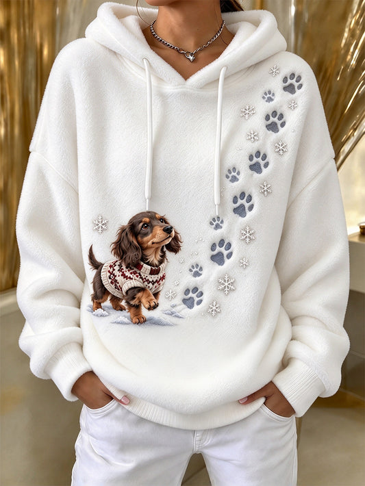 Women's Dachshund Pattern Causal Flannel Hoodie