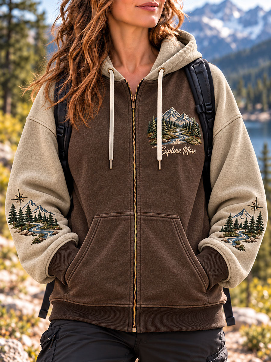 Women's Mountain Explorer Print Zip-Up Hoodie