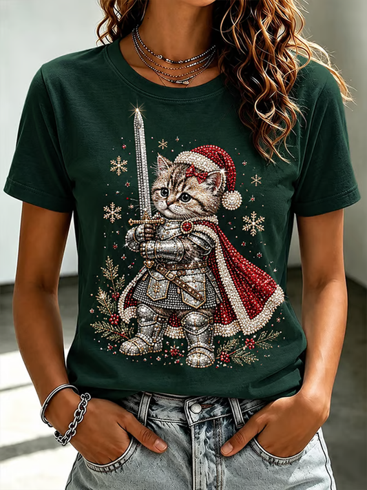 Women's A Cat-As-A-Knight Print short-sleeved T-shirt