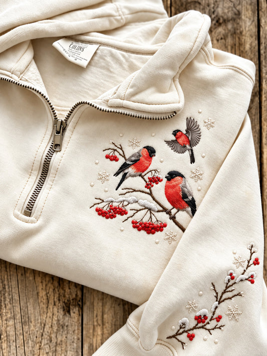 Women's Winter Bullfinchs Pattern Causal Half-Zip Sweatshirt