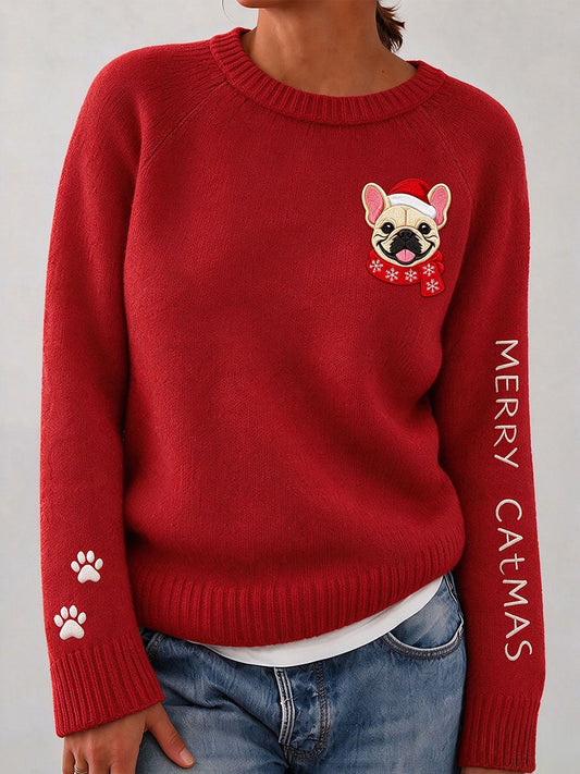 Women's Cute French Bulldog Cozy Knit Sweater