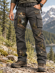 Men's Wilderness Trail Print Hike Lovers Casual Cargo Pants