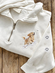 Women's Snowy Winter Golden Retriever Dog In the Snow Print Zip Up Sweatshirt
