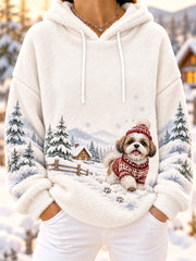 Women's Cute Winter  Shih Tzu Print Dog Lovers Casual Flannel Hoodie