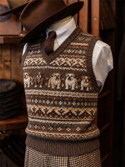 Men's Vintage Bulldogs Fair Isle Pattern Print Cozy Vest