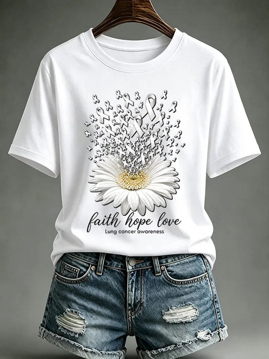 Women's Lung Cancer Awareness Print Short Sleeve T-shirt