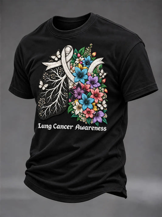 Men's Lung Cancer Awareness Print Short Sleeve T-shirt