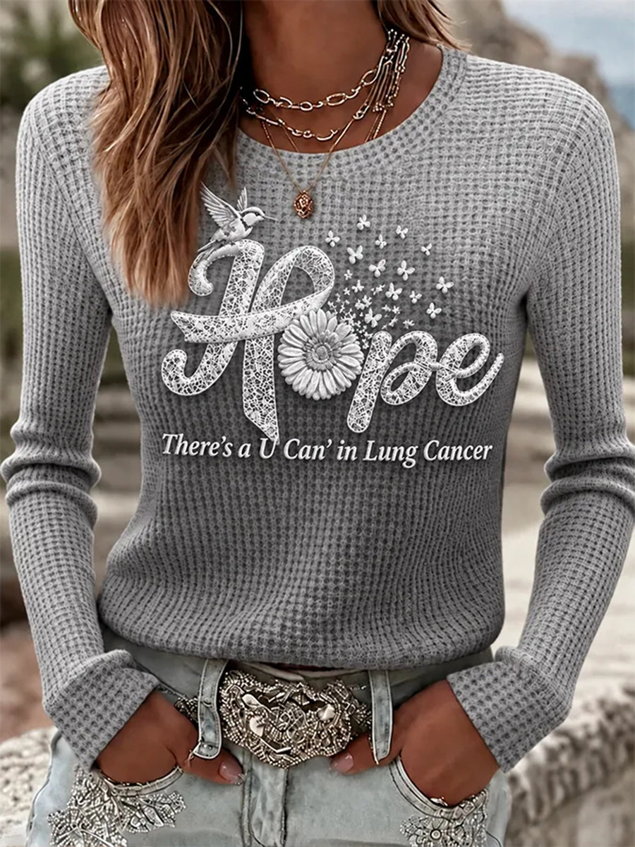 Women's Lung Cancer Awareness Print Waffle T-shirt