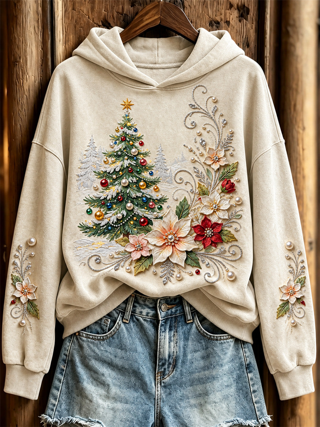 Women's Retro Christmas Tree Pattern Casual Hoodie