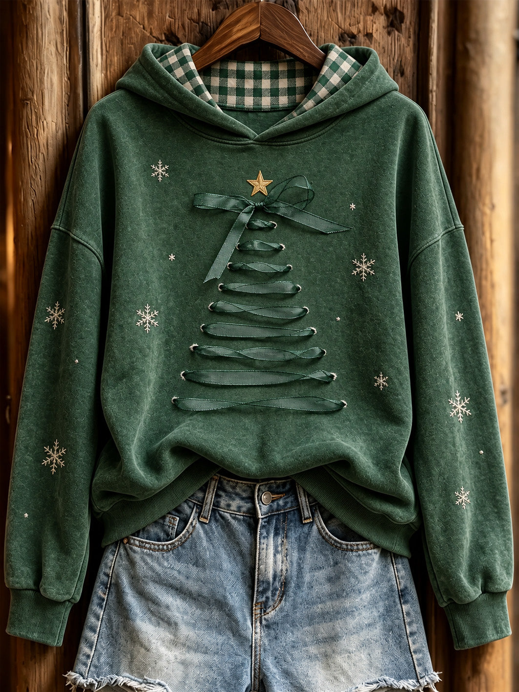 Women's Retro Christmas Tree Pattern Causal Hoodie