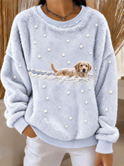 Women’s Labrador Retriever in the Snow Winter Printed Casual Flannel Sweatshirt