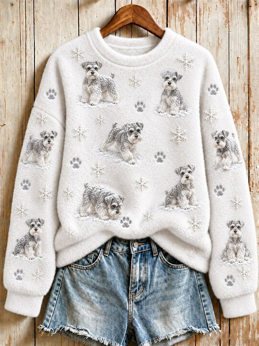 Women's Snowy Winter Schnauzer Dogs in the Snow Print Flannel Sweatshirt