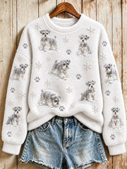 Women's Snowy Winter Schnauzer Dogs in the Snow Print Flannel Sweatshirt