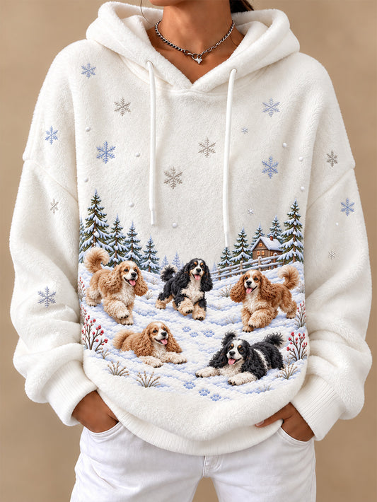 Women's Winter Cocker Spaniels Pattern Causal Flannel Hoodie