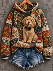 Women's Dog Floral Patchwork Printed Hoodie