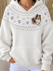 Women's Snowy Winter Sheltie Dog in the Snow Yoke Isle Print Hoodie