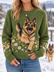 Women's Cute German Shepherd Print Dog Lover Casual Sweater