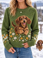 Women's Cute Dachshund Print Dog Lover Casual Sweater