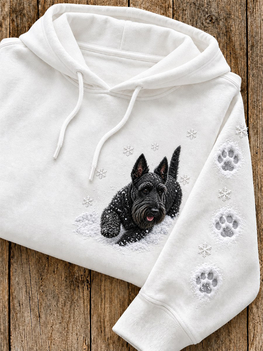 Women's Snowy Winter Scottish Terrier Dog In the Snow Print Hoodie