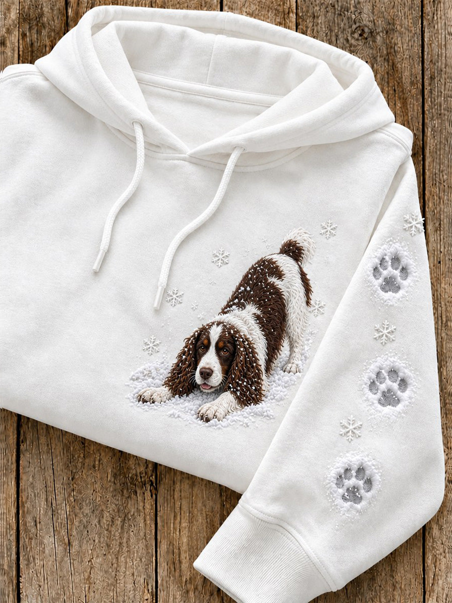 Women's Snowy Winter English Springer Spaniel Dog In the Snow Print Hoodie