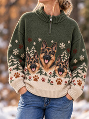 Women's Cute Dogs In Autumn And Winter Print Casual Zipper Pullover