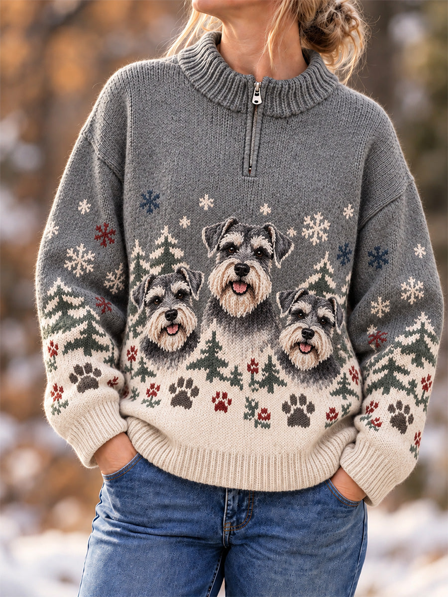 Women's Cute Dogs In Autumn And Winter Print Casual Zipper Pullover