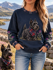Women's Scottish Terrier Plaid Print Dog Lover Casual Sweatshirt