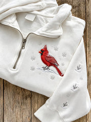 Women's Snowy Winter Red Cardinal Bird in the Snow Print Zip Up Sweatshirt
