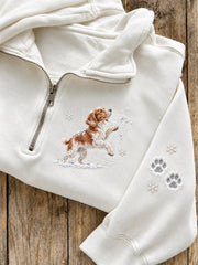 Women's Snowy Winter Brittany Dog in the Snow Print Zip Up Sweatshirt