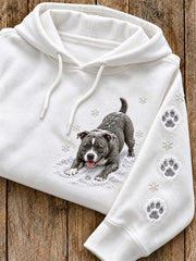 Women's Snowy Winter AmStaff Dog In the Snow Print Hoodie