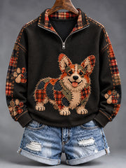 Women's Patchwork-style Dog print Regular Sweatshirt
