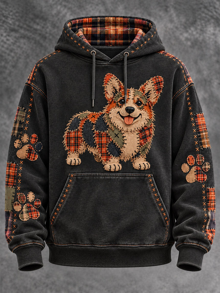 Men's Patchwork-style Dog print Hoodie with Pockets