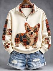 Women's Patchwork-style Dog print Regular Sweatshirt