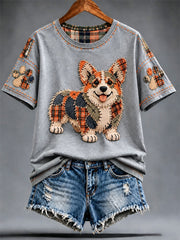 Women's Patchwork-style Dog print short-sleeved T-shirt