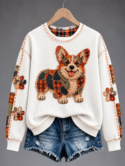 Women's Patchwork-style Dog print Regular Sweatshirt