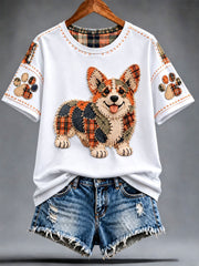 Women's Patchwork-style Dog print short-sleeved T-shirt