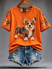 Women's Patchwork-style Dog print short-sleeved T-shirt
